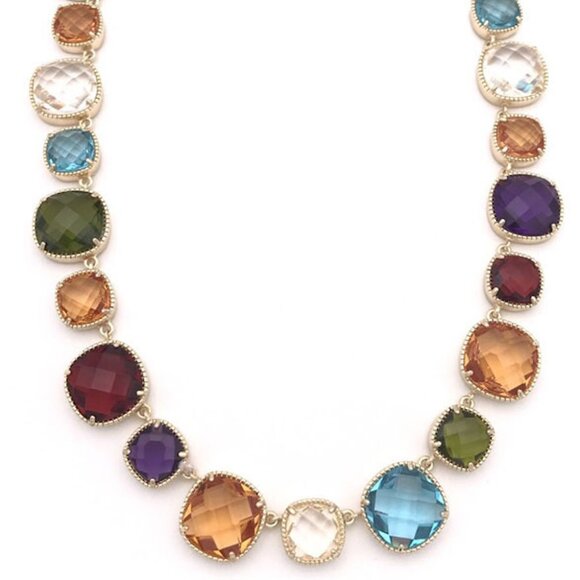 DESIGNER INSPIRED, MULTI COLOR ABSTRACT CZ’S STONE NECKLACE - Picture 1 of 5